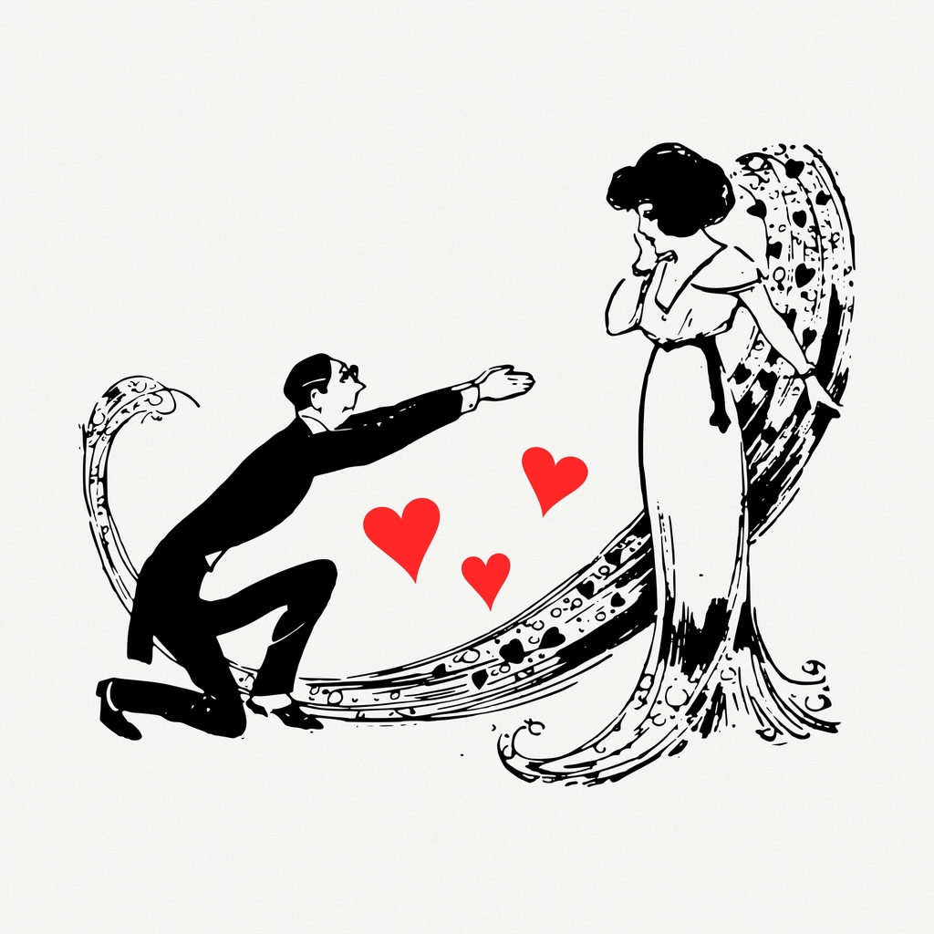 Marriage proposal drawing, vintage love