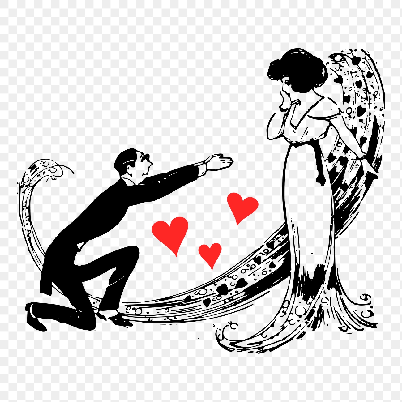 Marriage proposal png sticker, vintage