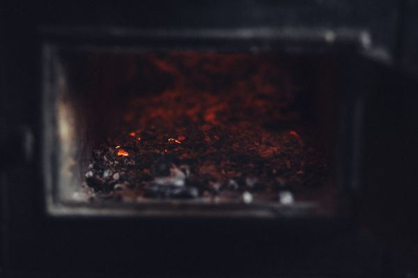 Old stove ashes and embers