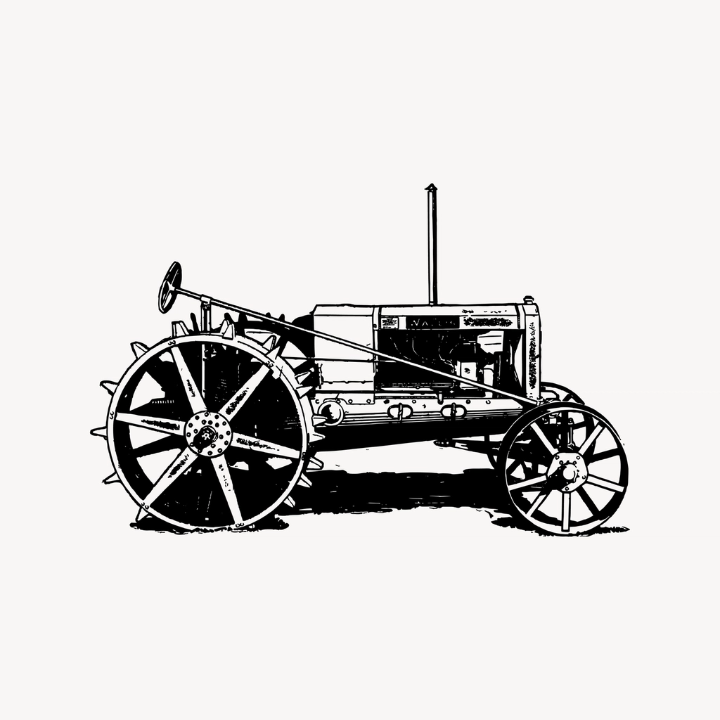 Old tractor clipart, drawing illustration