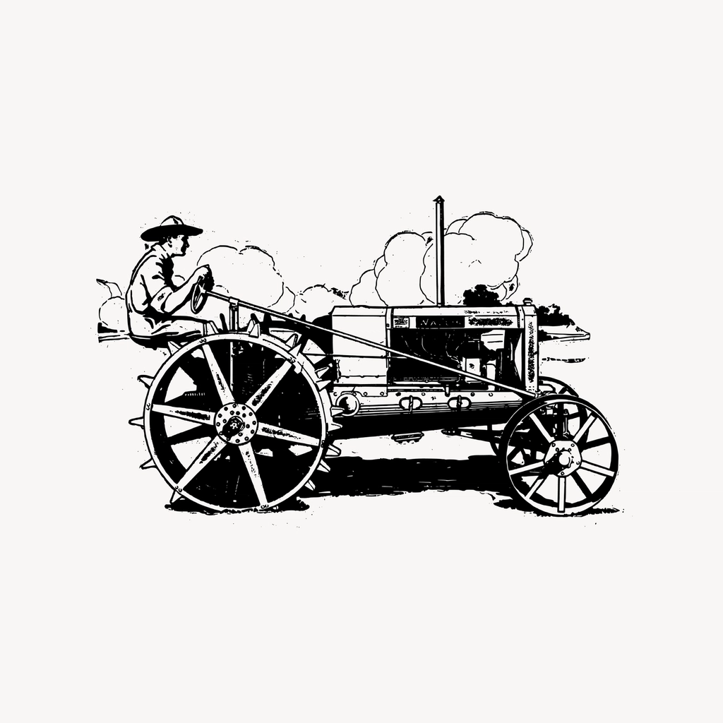 Old tractor clipart, drawing illustration