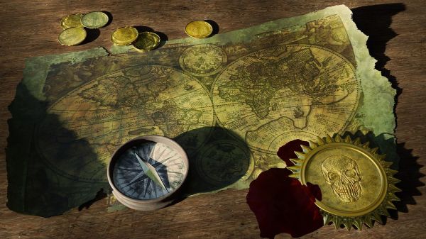 Old world map and compass