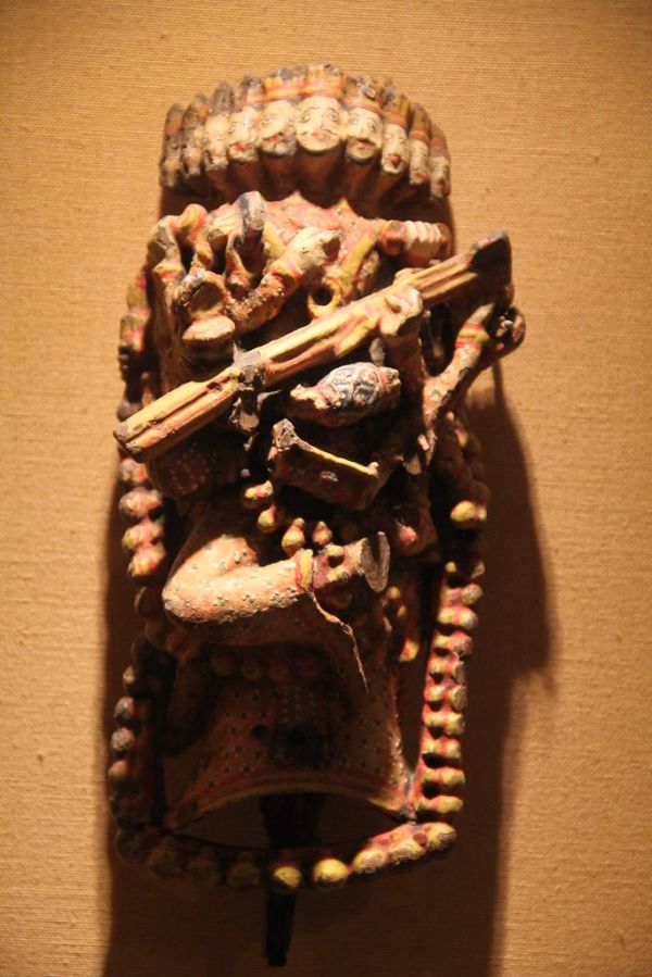Painted Wood Carving of Ravana with Musical Instruments, Rajasthan, 17th C. AD