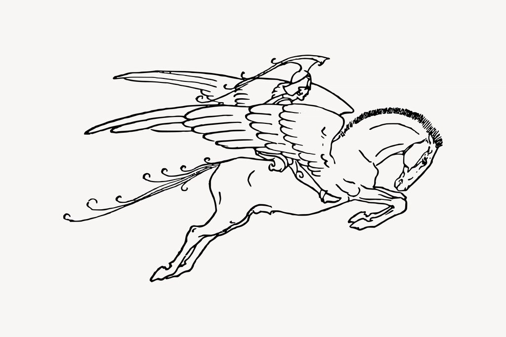 Pegasus clipart, drawing illustration vector