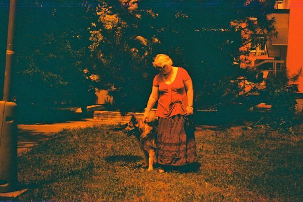 Pentacon Electra + redscale film - My Ex-wife Lucienne with Eliška