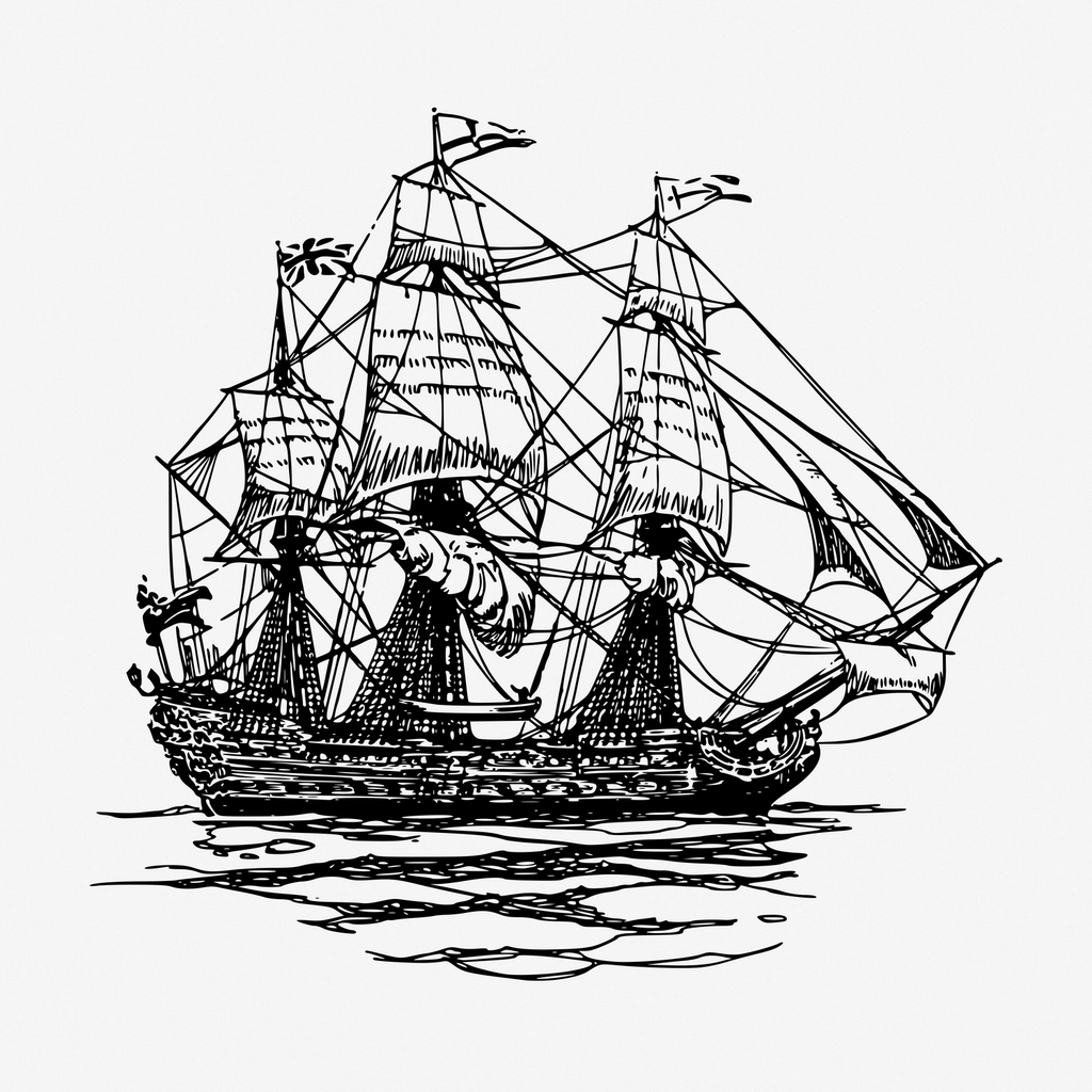 Pirate ship hand drawn illustration