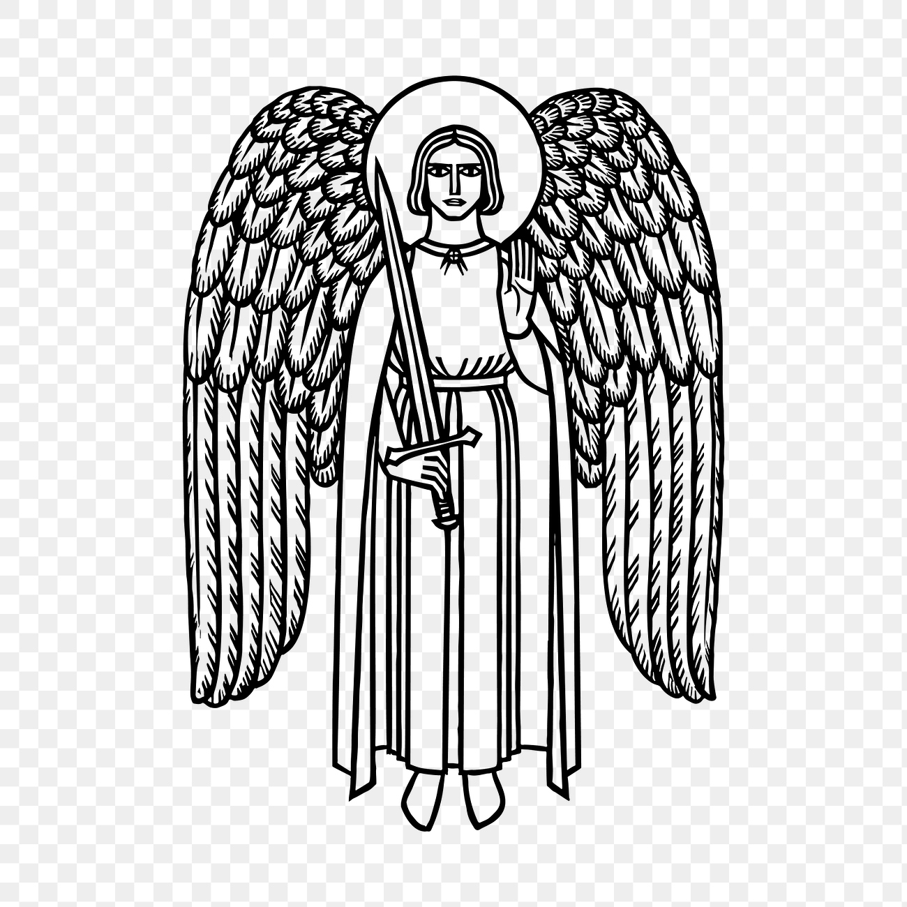 PNG Heavenly angel line art