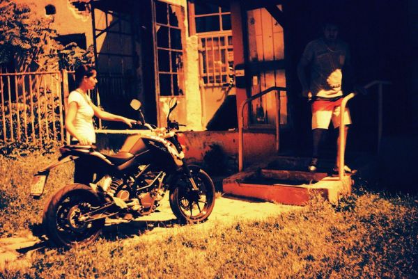 Praktica BC1 - Redscaled and Cross Processed - Couple with Motorbike