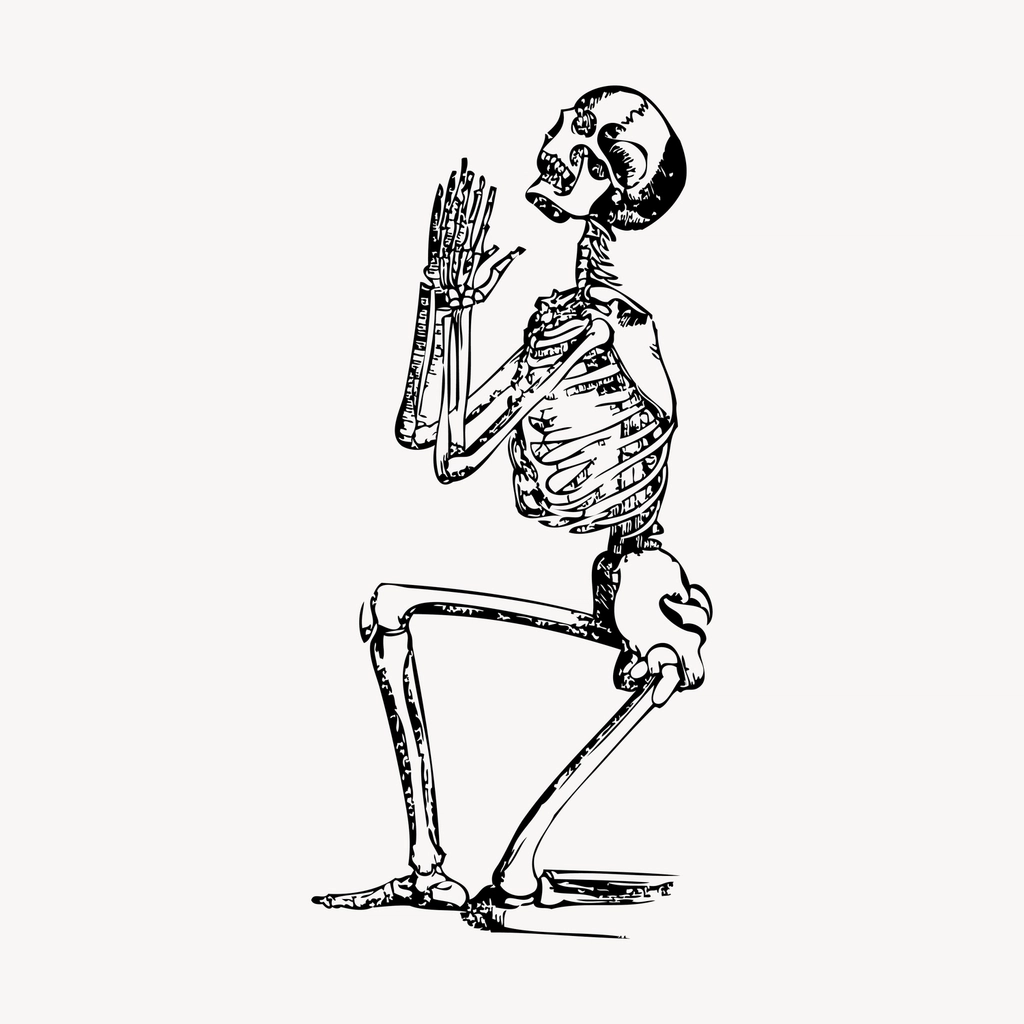 Praying skeleton hand drawn clipart