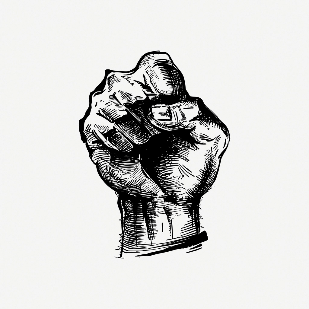 Raised fist drawing, vintage illustration