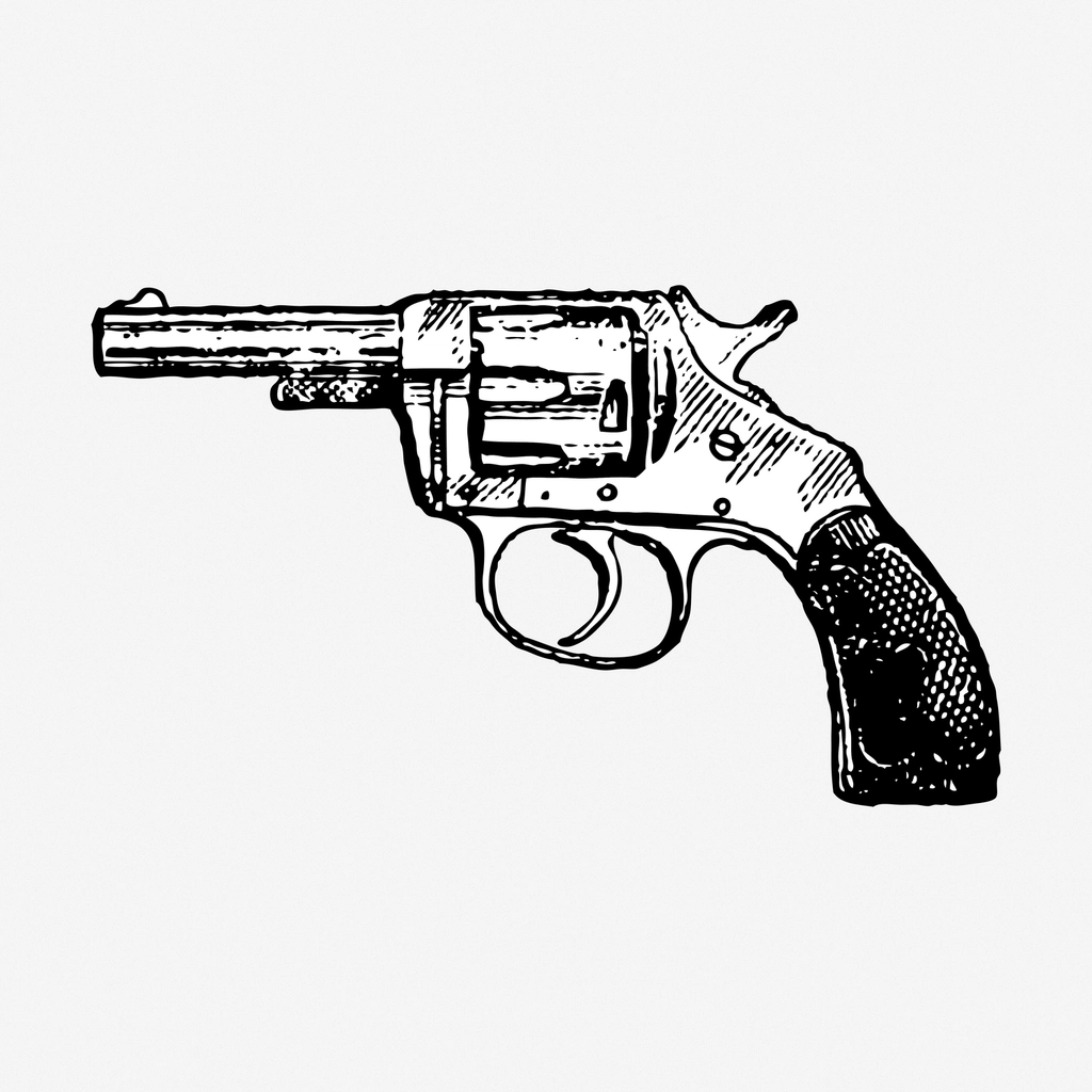 Revolver gun hand drawn illustration