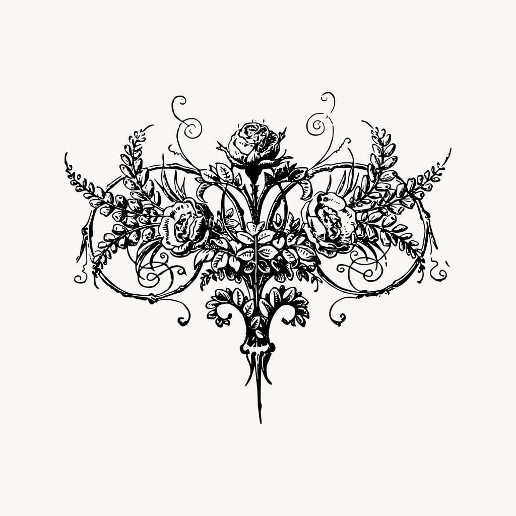 Rose ornament clipart, drawing illustration