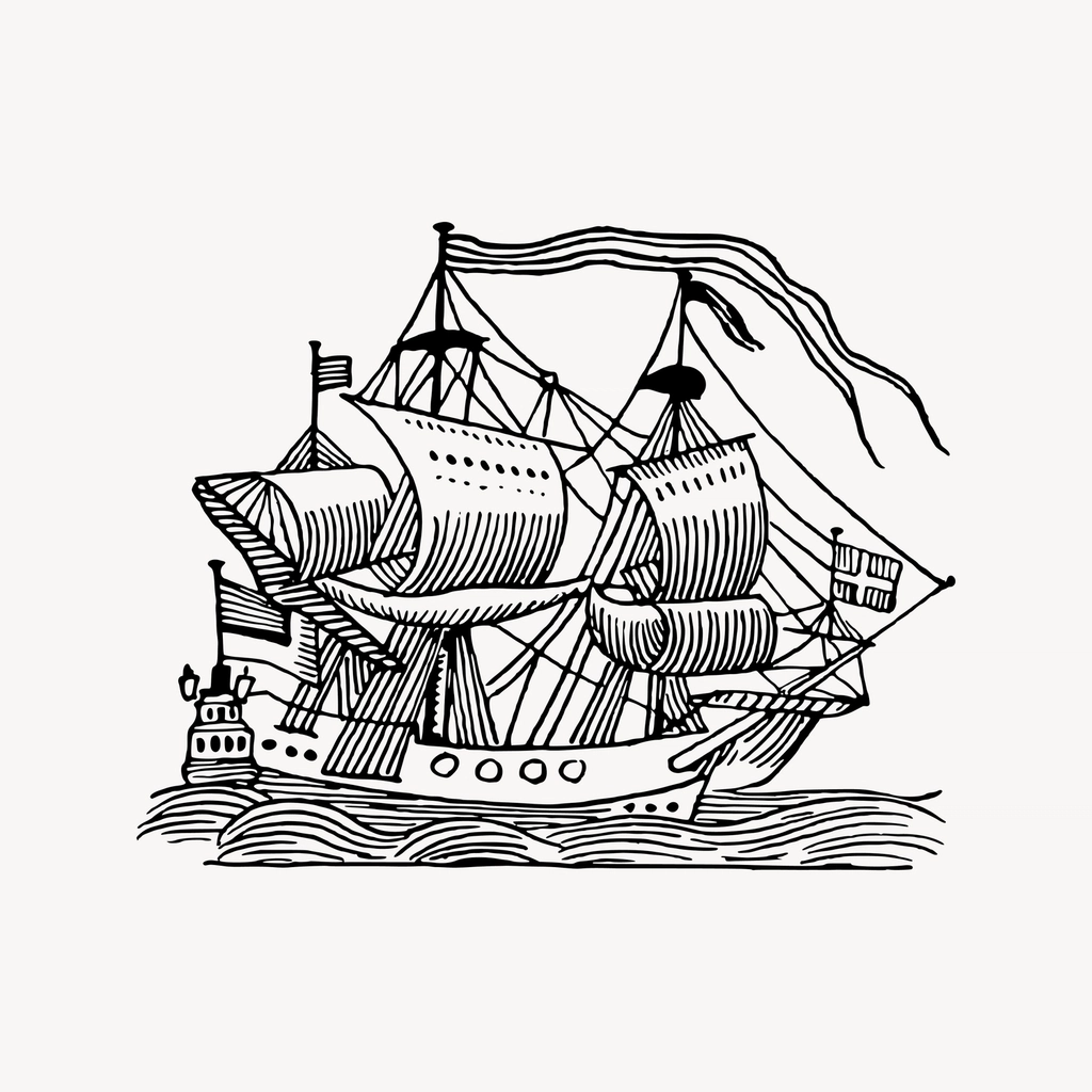 Sailing ship clipart, drawing illustration
