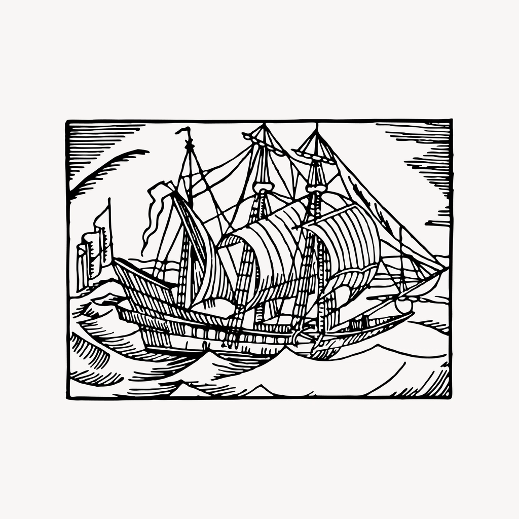 Sailing ship clipart, drawing illustration