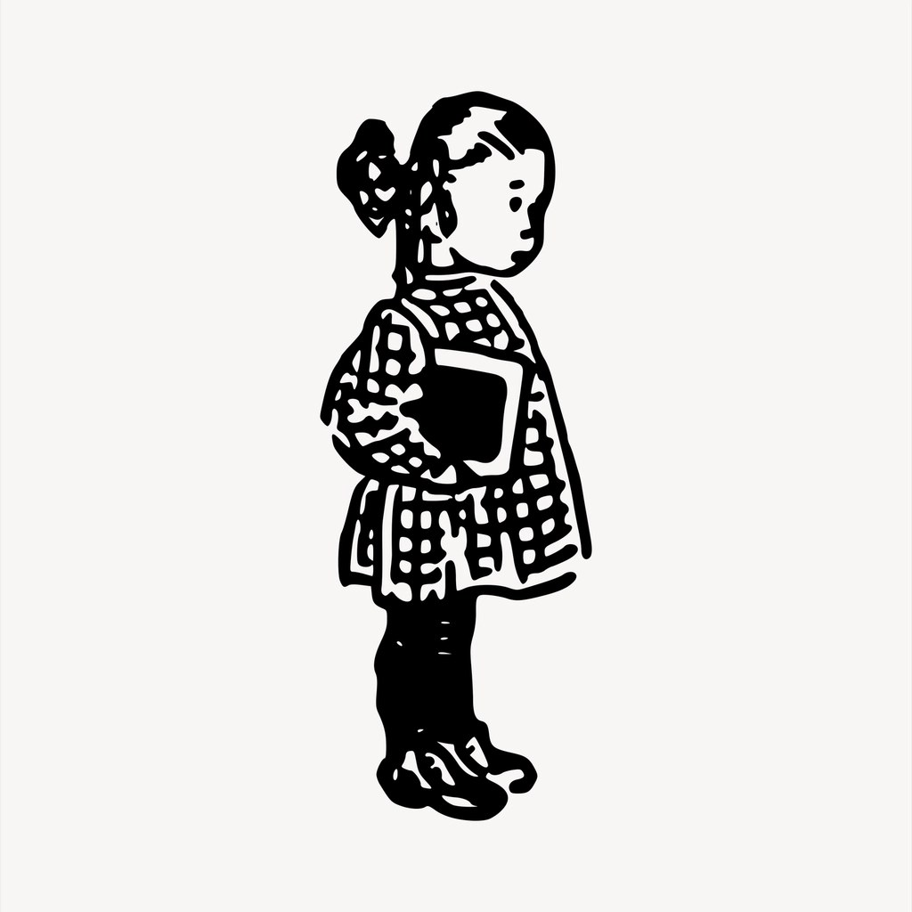 Schoolgirl clipart, vintage hand drawn