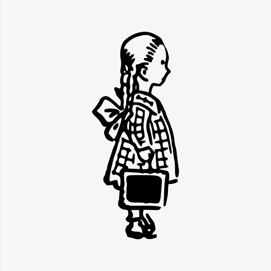 Schoolgirl clipart, vintage hand drawn