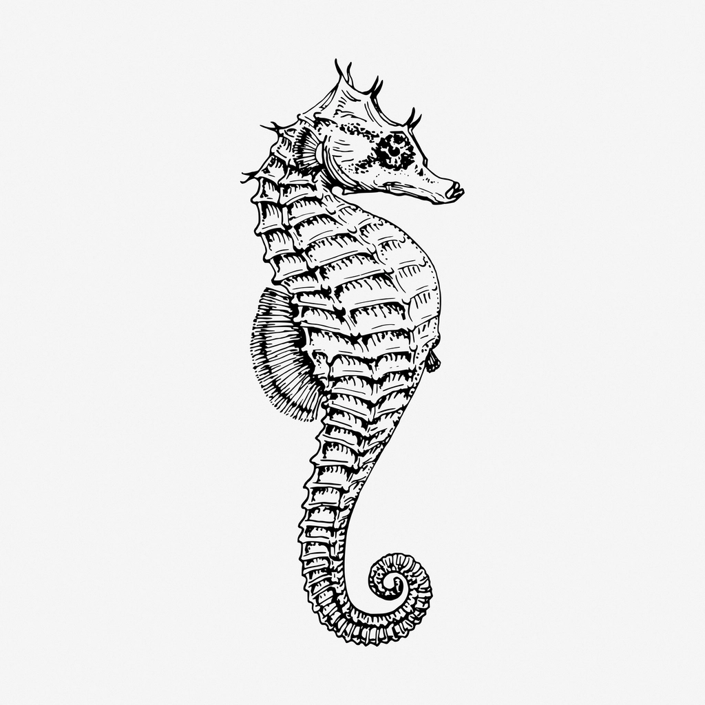 Seahorse underwater animal hand drawn