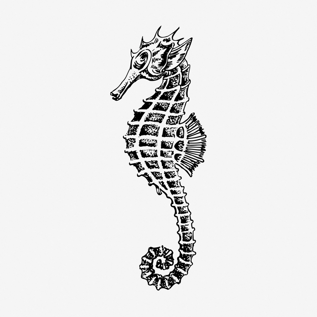 Seahorse underwater animal hand drawn