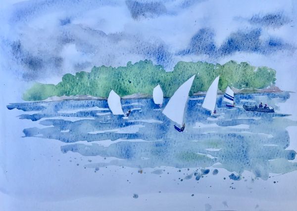 Sketch from sailcamp with my daughter in moleskin watercolor journal
