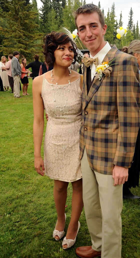 Sophia Isabel and Travis Olsen, groomsman, Wedding of Jessie and Chris, garden, family home, Fairbanks, Alaska, USA