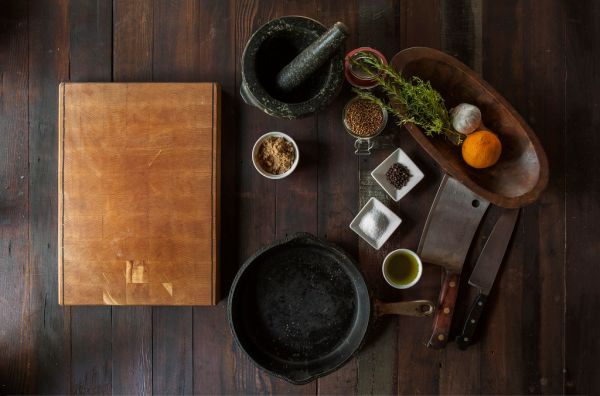 Still Life of Kitchen Utensils, Herbs, and Spices