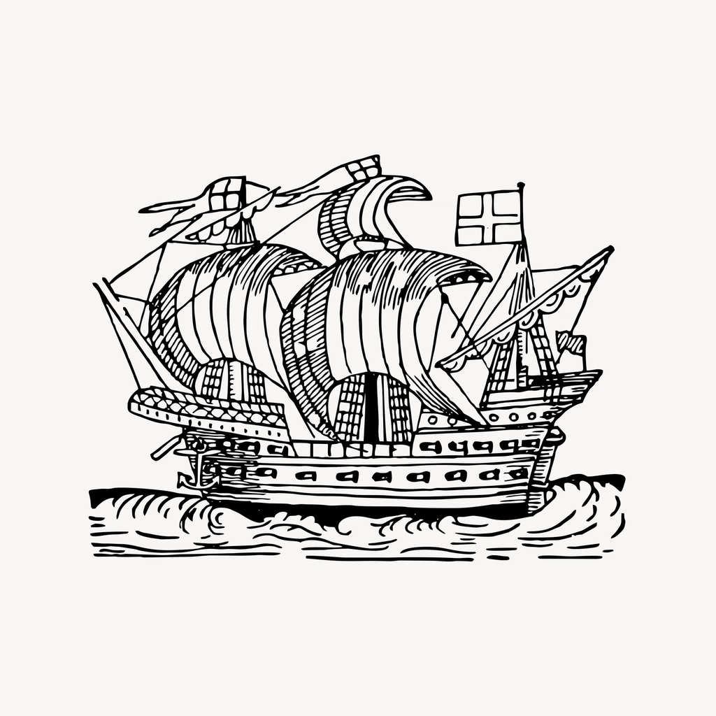 Tall ship clipart, drawing illustration