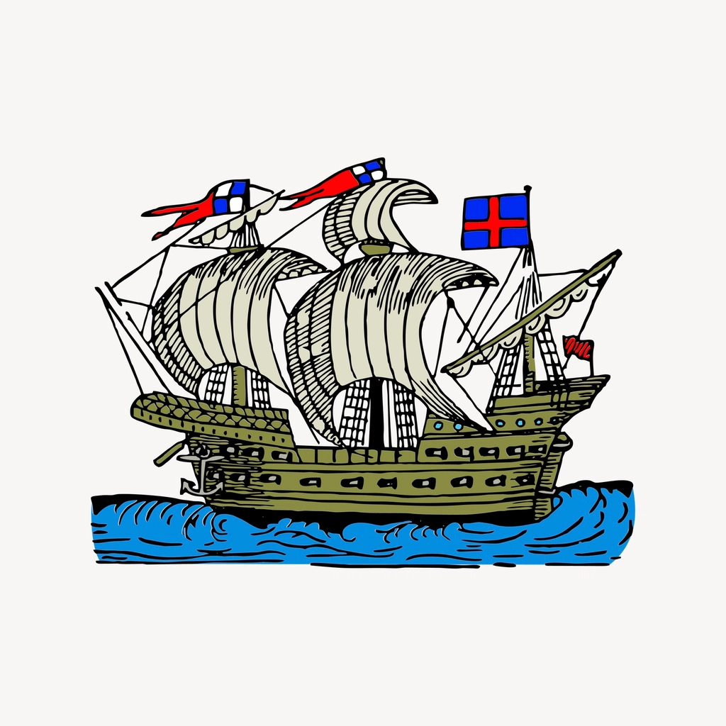 Tall ship clipart, drawing illustration