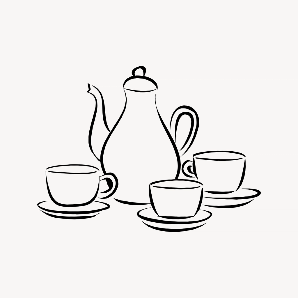 Tea set clipart, drawing illustration