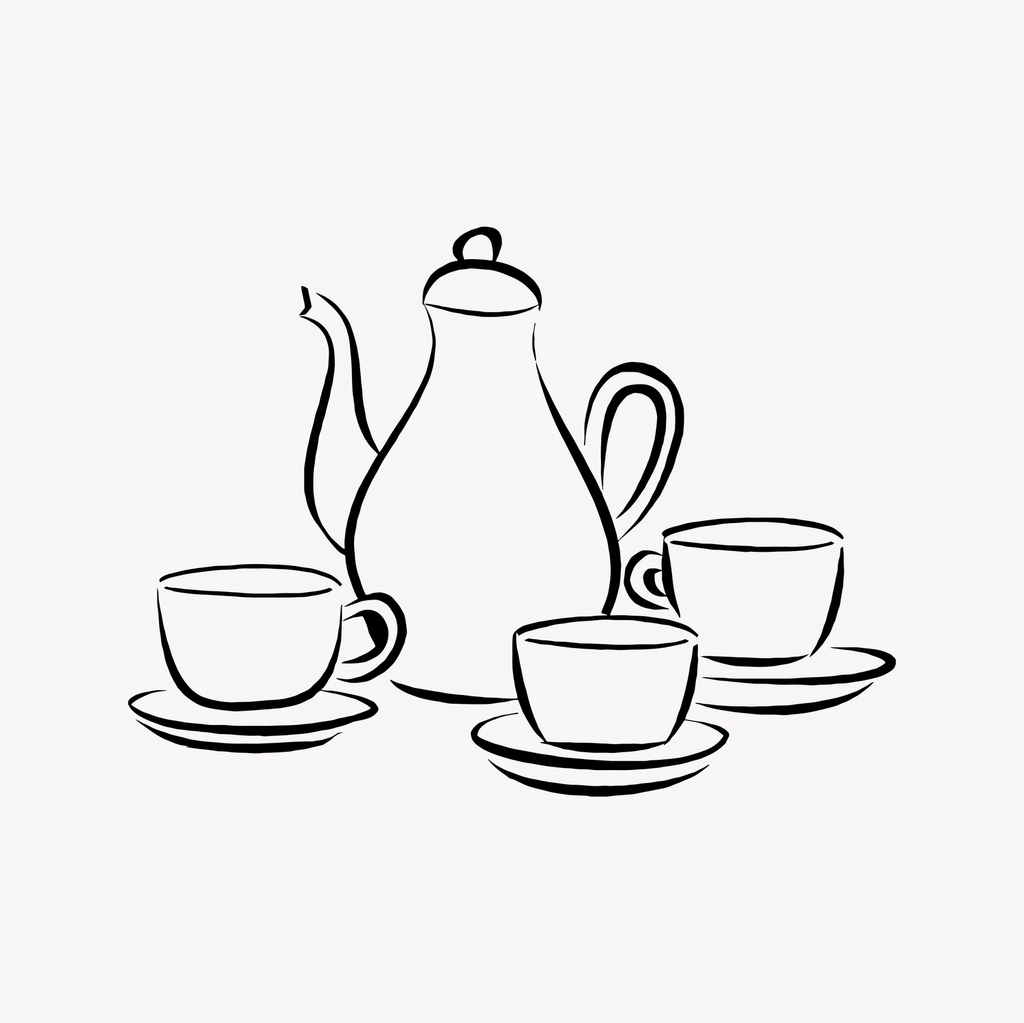 Tea set clipart, drawing illustration