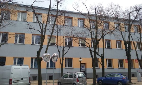 Technical school (secondary) and street mirrors, Tomaszów Mazowiecki, Poland, EU