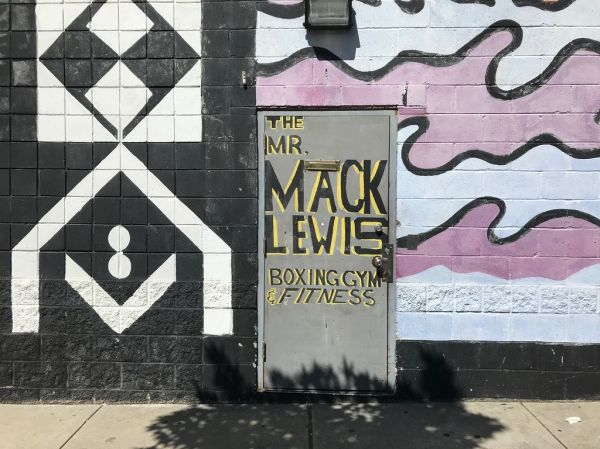 'The Mr. Mack Lewis Boxing Gym & Fitness' entrance on Bond Street, Church Square Shopping Center, 923 N. Caroline Street, Baltimore, MD 21205