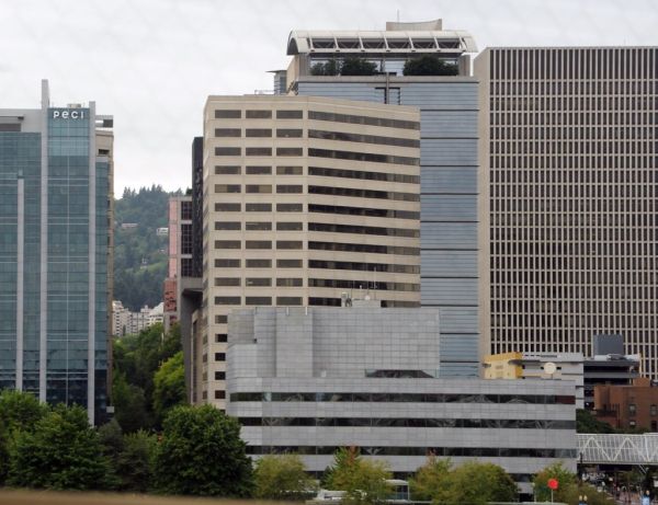 They all have a personality, gray buildings in a canyon between modern architecture, buildings, Portland, Oregon, USA