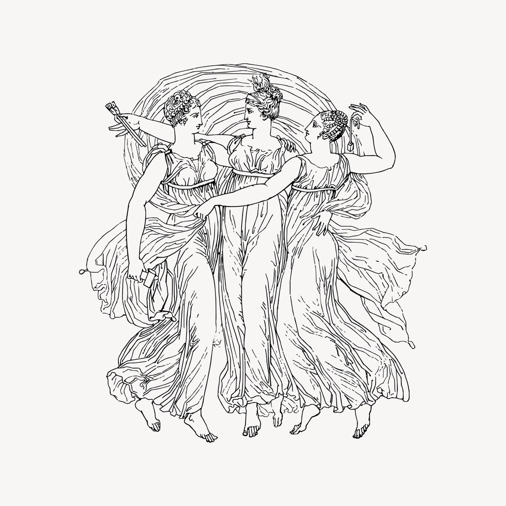Three ladies clipart, drawing illustration