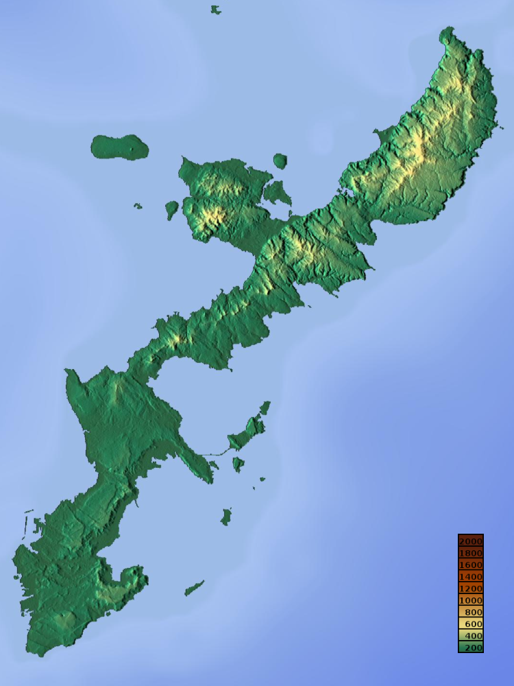 Topographic map of Okinawa Island for location map