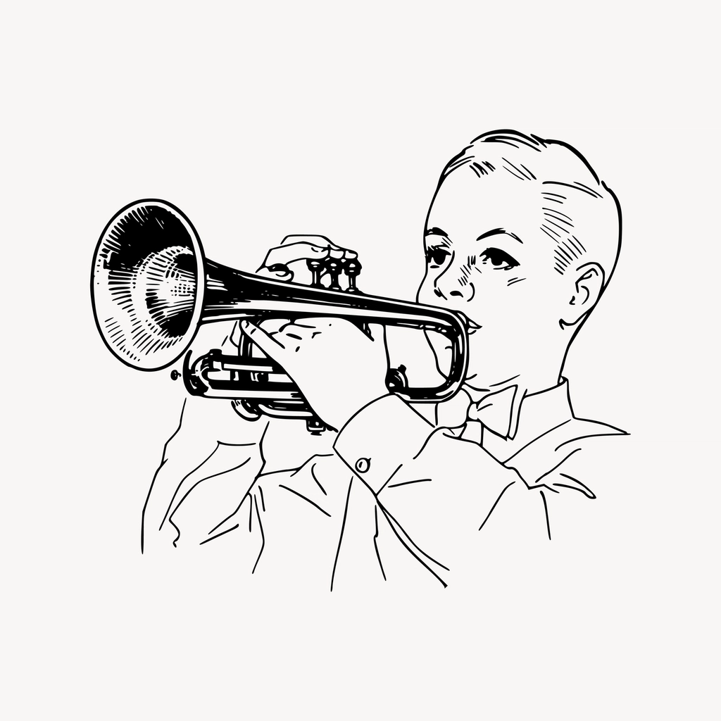 Trumpet player drawing, musical instrument