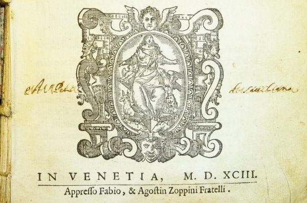 Two ownership inscriptions; device of printers Fabio and Agostino Zoppini