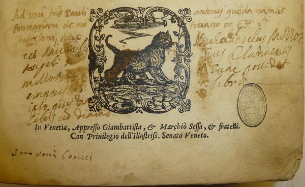 Two ownership inscriptions (one from the Augustinian house at Monticiano); unidentified armorial stamp