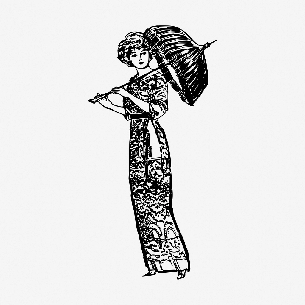 Vintage 1920s woman hand drawn