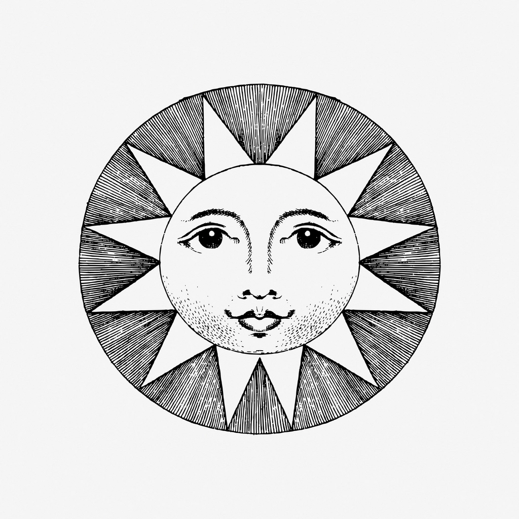 Vintage celestial sun hand drawn
