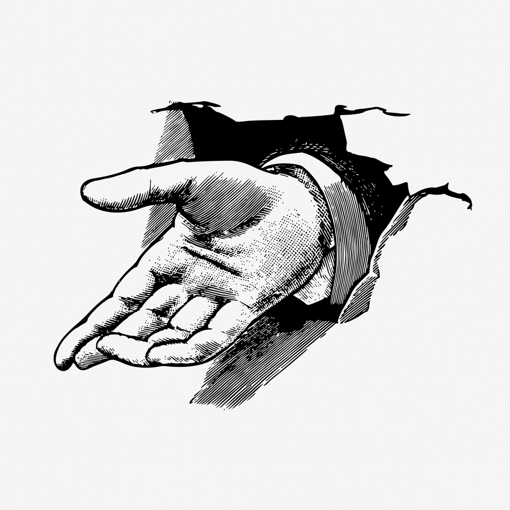 Vintage helping hand hand drawn