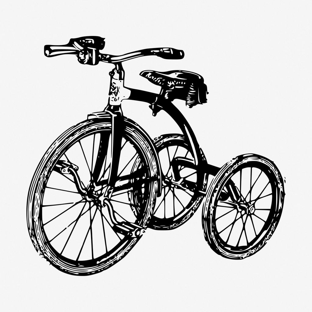 Vintage kids tricycle hand drawn