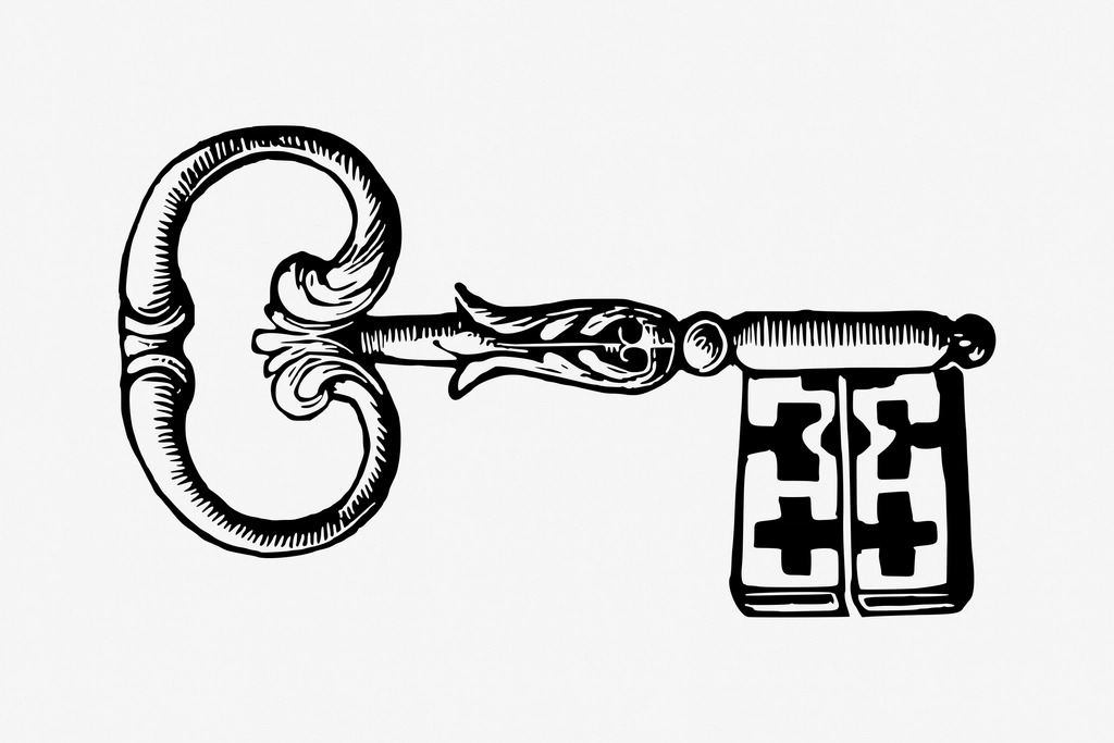 Vintage medieval key hand drawn