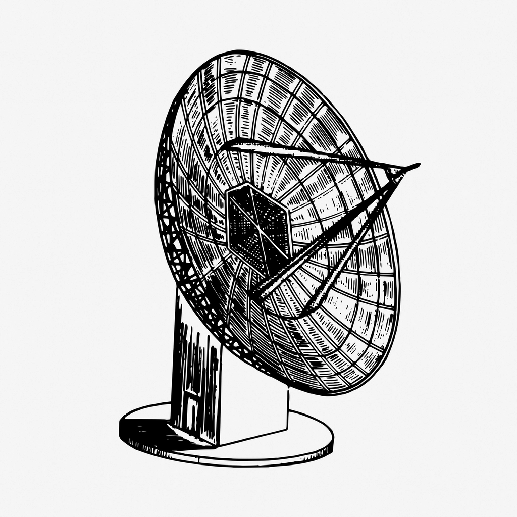 Vintage radio telescope hand drawn