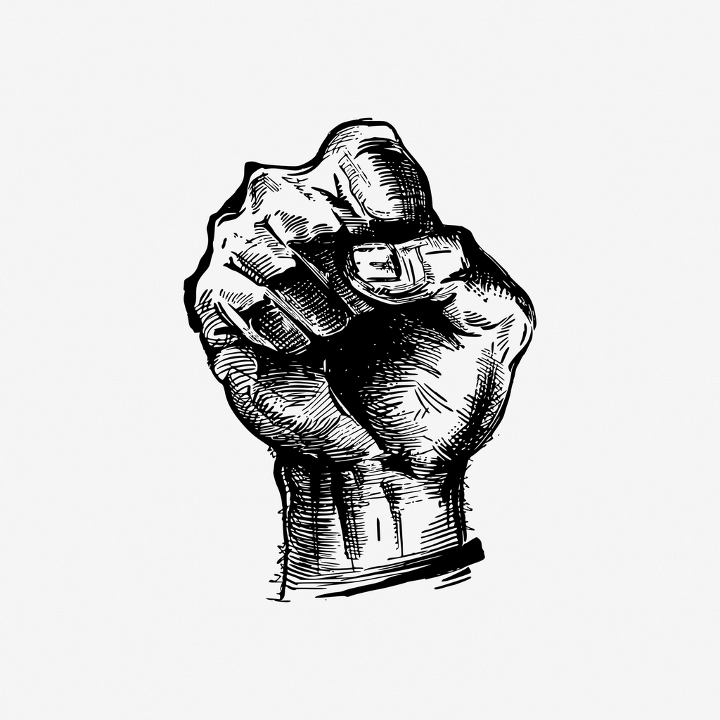 Vintage raised fist hand drawn