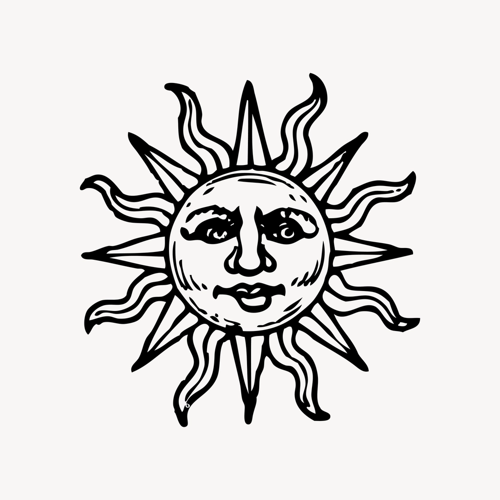 Vintage sun clipart, drawing illustration
