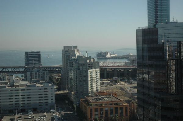 Water, Ships, Boats, Docks, Towers, Bridges, Freeways, Buildings, Air, Skyscrapers, Black Glass and Steel Towers, Nirvana, San Francisco, California, USA