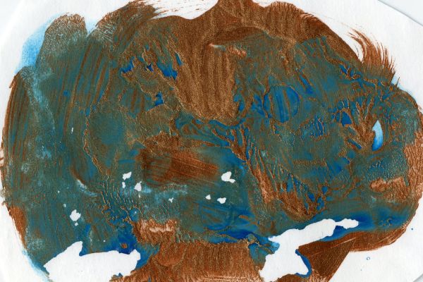 watercolor splat, copper and blue