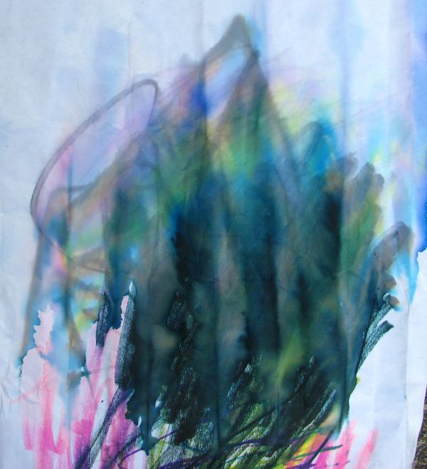 watercolor splat, mostly blue