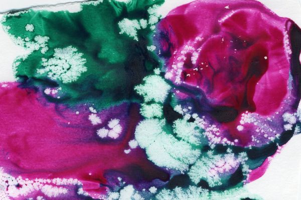 watercolor splat, pink and green