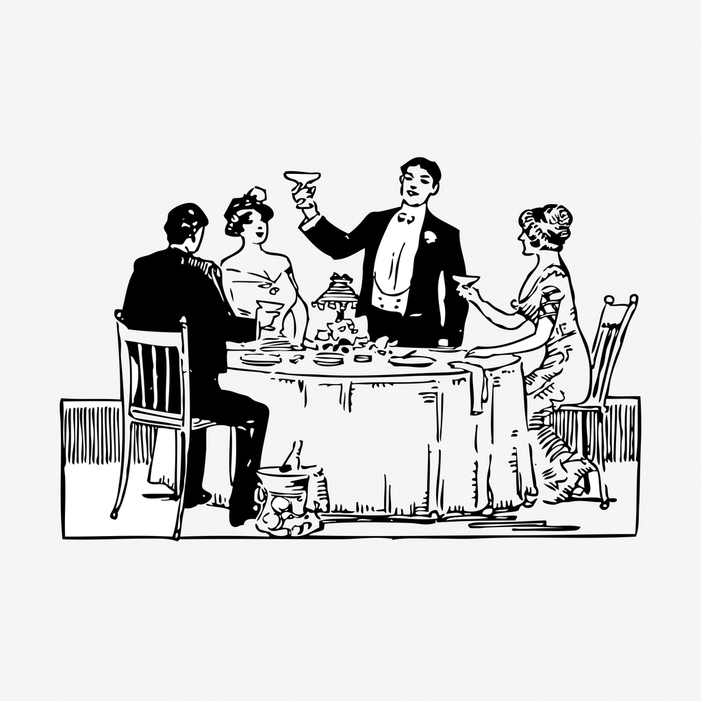 Wedding dinner drawing, vintage celebration